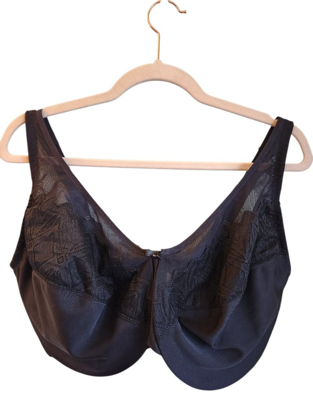 Glamorise Bra 42H Black Women's Wonderwire Minimizer Back Close 9003